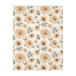 BOHO OUTLINED FLORAL // Peach & White // Velveteen Minky Blanket