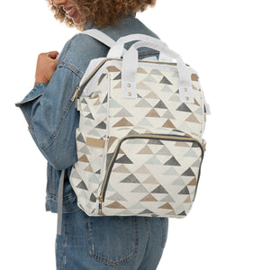 SOUTHWEST MOUNTAIN TRIANGLES // Grey-Blue, Rust & Charcoal // Diaper Backpack //