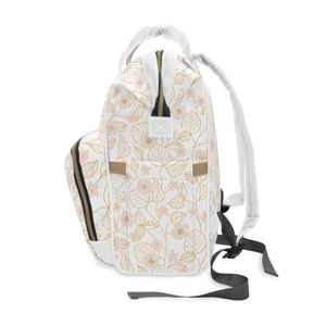 STRAWBERRY BLOSSOM // White, Golden Yellow & Peach // Diaper Backpack //