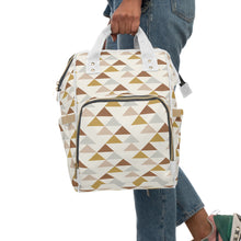 Load image into Gallery viewer, SOUTHWEST MOUNTAIN TRIANGLES // Peach, Grey, Rust &amp; Mustard // Diaper Backpack //