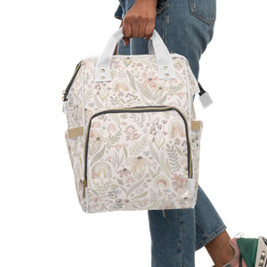BUTTERFLY RAINBOW FLORAL // Peachy Pink // Diaper Backpack //