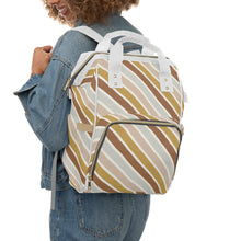 Load image into Gallery viewer, SOUTHWEST DIAGONALS // Peach, Grey, Rust &amp; Mustard // Diaper Backpack //