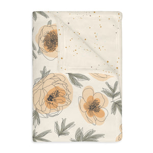 BOHO OUTLINED FLORAL // Peach & White // Velveteen Minky Blanket
