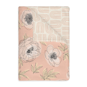 BOHO OUTLINED FLORAL // Peachy Pink // Velveteen Minky Blanket
