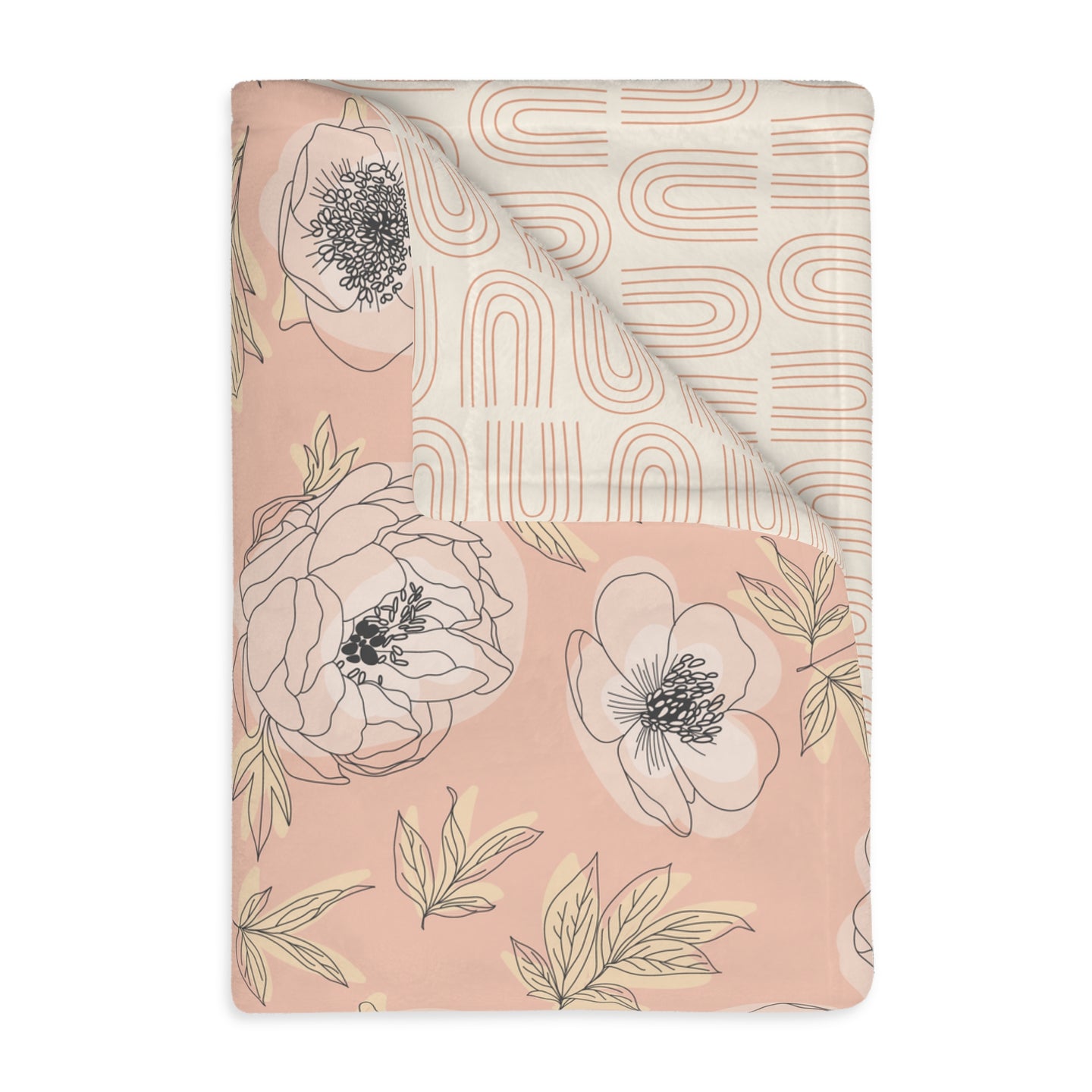 BOHO OUTLINED FLORAL // Peachy Pink // Velveteen Minky Blanket