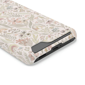 BUTTERFLY RAINBOW FLORAL // Peachy Pink // 1-Card Wallet Case //