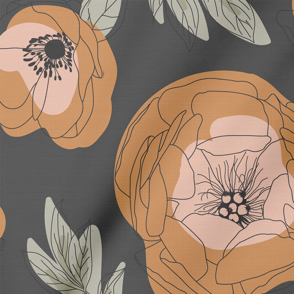 Boho Outlined Flowers in Charcoal
